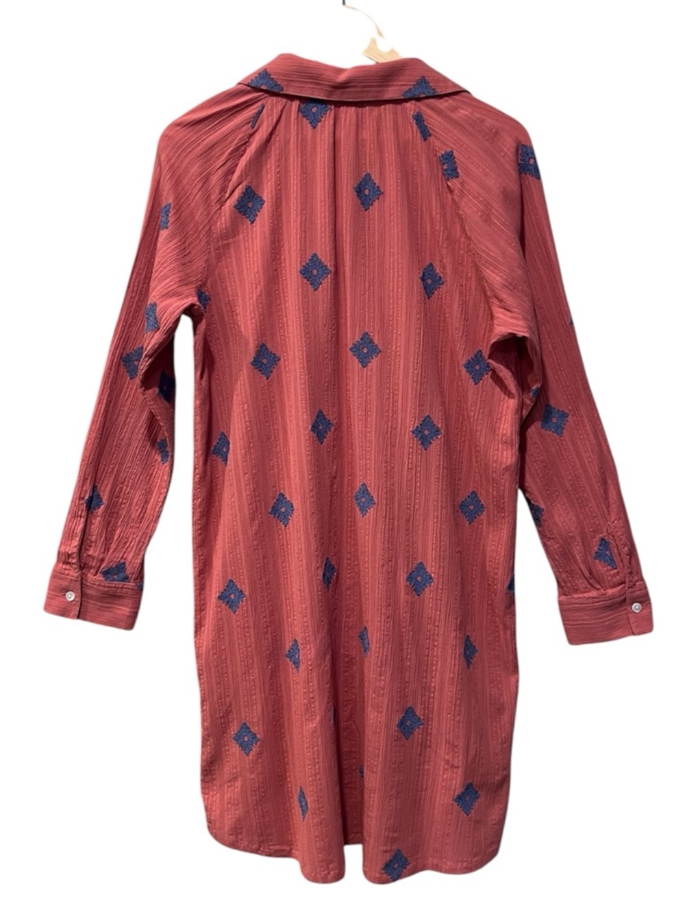 J Jill Pure Jill Embroidered Shirtdress Coral Textured Cotton Tunic Boho Medium - Picture 2 of 4